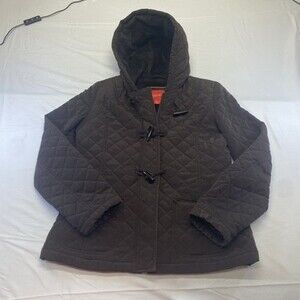 Esprit Women's Brown Quilted Hooded Toggle Barn Jacket Coat Size M
